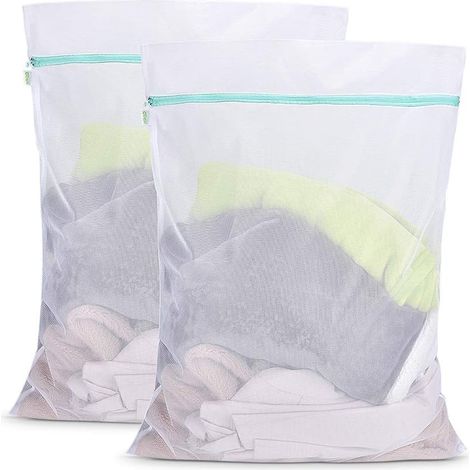 Grand filet à linge, sac à linge XXL 90 x 110 cm, lot de 2, sacs à linge réutilisables avec fermeture éclair, grande capacité, pour machine à laver, jetable (1/5)