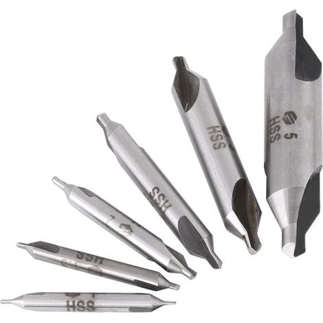 Set of 6 Asixx HSS Center Drill Bits, Double-Ended High-Speed Steel Center Drill Bits, 60 Degrees, 1/1.5/2/2.5/3/5 mm (1/4)