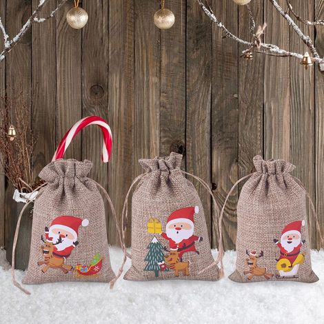 Dekorative Jutetüte für Weihnachtssüßigkeiten, 10er-Set Geschenktüten für den Weihnachtsmann, 3 Größen, Unisex (1/5)