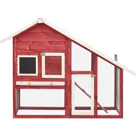 INLIFE Clapier Rouge et blanc 140x63x120 cm Bois de sapin massif (1/5)