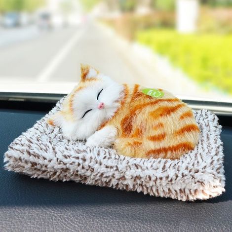 Peluche Chat Miauleur Mignon – Décoration au Charbon de Bambou Absorbant les Odeurs pour Voiture, Bureau ou Chambre – Chat Blanc Dormant – Chat Orange Dormant