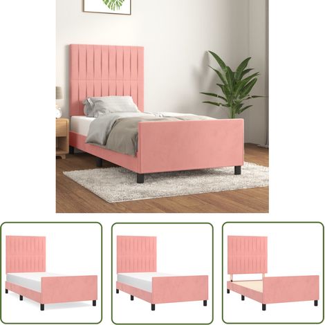 The Living Store Cadre de lit sans matelas rose 100x200 cm velours - Lit Double - Cadre De Lit - Lit Rembourré - Lit Capitonné - Literie (1/5)