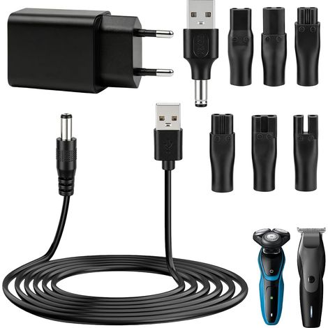 Chargeur Rasoir 5V avec Câble USB, 7 Adaptateurs et Bloc Secteur 5V Inclus (1/5)