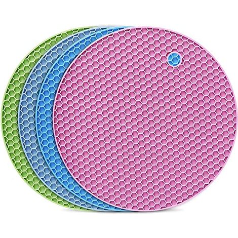 Dessous de plat silicone 4 pièces, antidérapant, résiste à 250°C, multifonction pour cuisine et salle à manger. (1/5)
