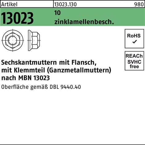 Selbstsichernde Sechskantmutter ART 13023 M 12 x 1,5 Stahl zinklamellenbeschichtet 200 Stk (1/2)