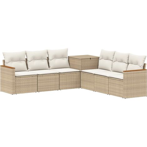 Sofa Set 7 stk. Beige und Cremeweiß Polyrattan und Stahl vidaXL (1/5)