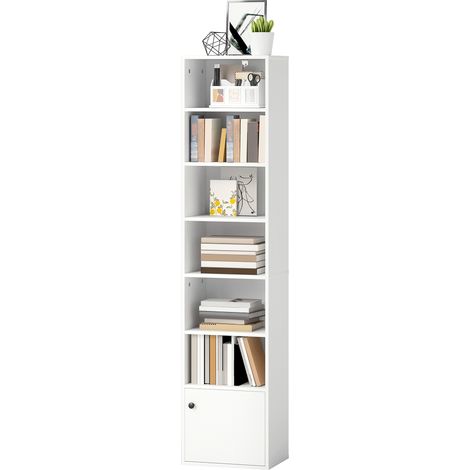 Bibliothèque, Blanc 40 x 30 x 180 cm moderne à 7 niveaux avec étagères et porte ouvertes (1/5)