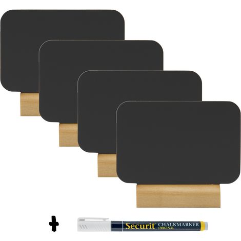 Lot de 4 Silhouettes mini ardoise ''rectangle''- Socle en bois - Feutre-craie inclus - Securit