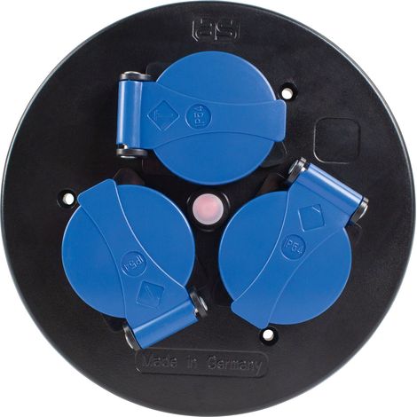 3-fach-Steckdoseneinsatz mit Thermoschutzschalter blau IP44