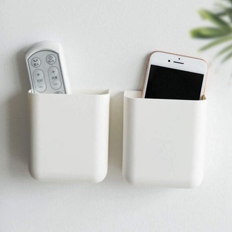 Porte-télécommande mural sans trou, boîte de rangement auto-adhésive, porte-stylo (2 Pack)- (1/5)