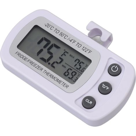 Kühlschrankthermometer mit Speicherfunktion, ABS-Gehäuse, weiß, °C/°F, umschaltbar, klein, kompakt, digitales Gefrierschrankthermometer mit Haken (1/5)