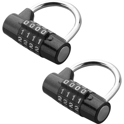 Lot de 2 cadenas à combinaison 4 chiffres, anse de 5 mm, réinitialisables, étanches, pour portail d'école, boîte à outils ou armoire (noir).