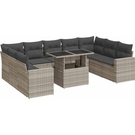 vidaXL Set Divano Giardino 10 pz con Cuscini Grigio Chiaro Polyrattan (1/5)