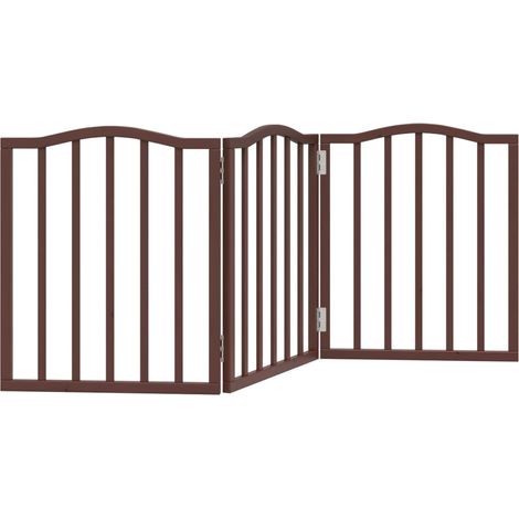 Barrière de sécurité pour chien animaux de compagnie pliable 3 panneaux 150 cm bois de peuplier marron (1/5)