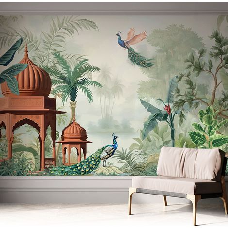 Papier peint autocollant avec imprimé pour décoration intérieure pour rénovation a motif Jardins de paons 312x219 cm (1/5)