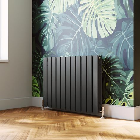 ELEGANT 600x836mm Designer Anthracite Double Flat Panel Horizontal Radiator Central Heating with Thermostatic Radiator Valves (1/5)