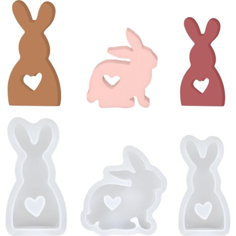 Molde de silicona con forma de conejito de Pascua para fundición, 3 piezas