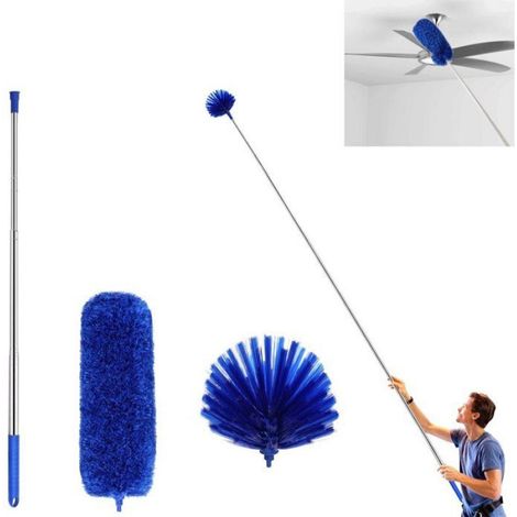 Balai Telescopique pour Toiles d'Araignée, Extension jusqu'à 2.5m, 2 Brosses de Rechange, pour Plafonds et Ventilateurs, Bleu (1/5)