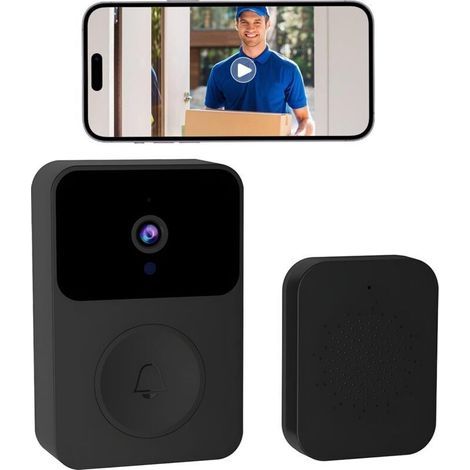 Sonnerie sans Fil avec Caméra, Jeu de Sonnerie Électronique 150M avec Récepteurs Plug-in, Vision Nocturne, Audio, Bidirectionnel pour la Maison, Le Bureau, l'hôtel (1/4)