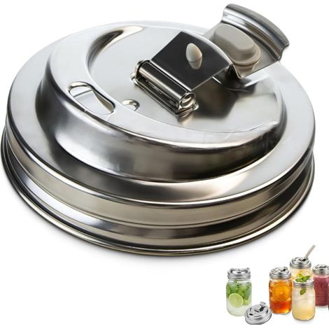 Couvercles shaker en métal pour bocaux Mason, couvercle à rabat réutilisable pour bocaux de 4,6/61/81,9/1,8 l, résistant aux fissures et joint anti-fuite pour boissons et tasses à café (1/5)