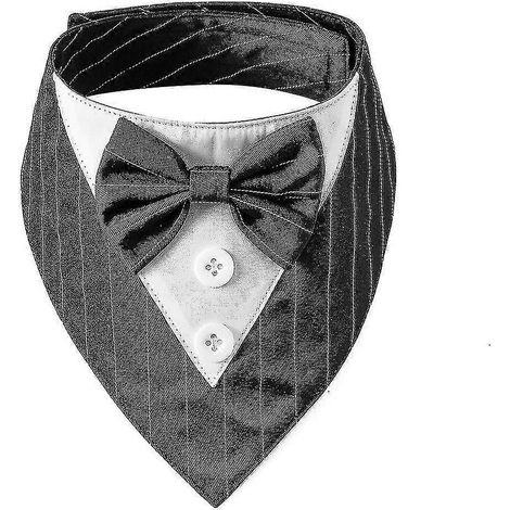 Bandana de mariage pour chien, collier pour chien avec nœud papillon, costume d'anniversaire ajustable, smoking pour animaux de compagnie à rayures noires-Black Stripe-S
