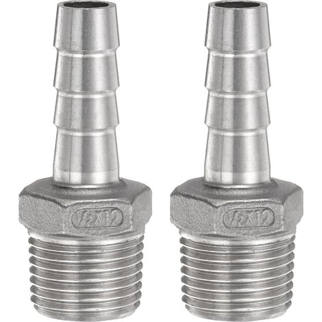 2pcs Raccord Tuyau Cannelé,Acier Inox,Filetage 1/2 Mâle,Eau Gaz Carburant (1/5)