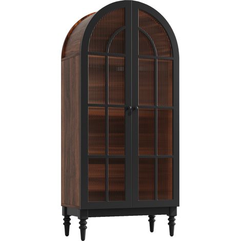 Vitrina alta con puertas de cristal 76 x 38,5 x 165 cm, MDF y vidrio negro efecto madera MODENUIT (1/5)