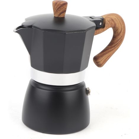 Cafetière moka octogonale pratique en aluminium de 150 ml, idéale pour la maison, le bureau et la cuisine, couleur noire. (1/5)