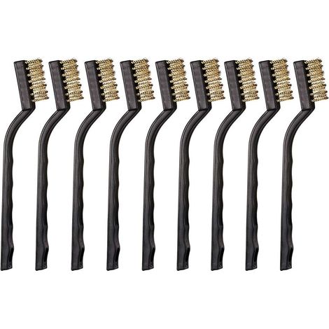 Set mit 9 Mini-Messingbürsten, Zahnbürste mit gebogenem Griff zur Reinigung von Schweißschlacke und Rost.