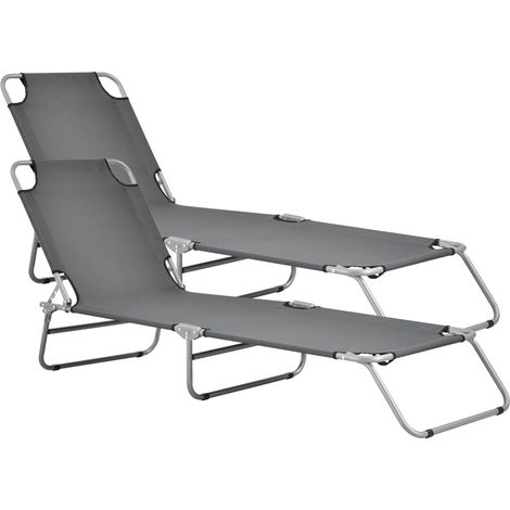 Set di 2 sdraio reclinabili acciaio poliestere argento grigio scuro opaco 030006431