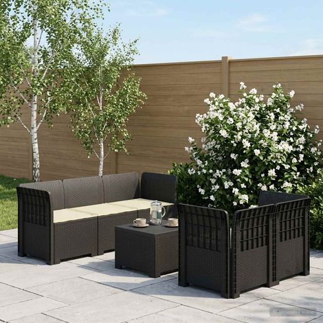 vidaXL Sofá de Jardín de 5 Plazas con Cojines Estilo Ratan PP (1/5)