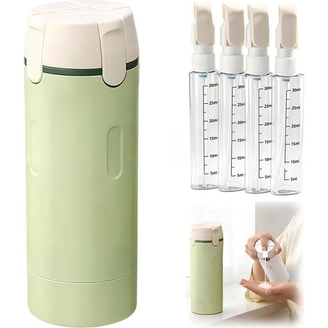 Dispensador de artículos de aseo de viaje recargable 4 en 1, organizador a prueba de fugas para champú y loción (verde) (1/5)