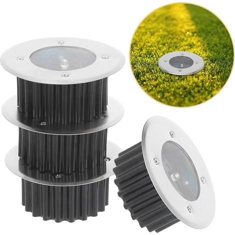 4 Spots Solaires Encastrables Extérieur - Lampe de Jardin en Acier Inoxydable, Lumière LED Étanche pour Terrasse, Allée et Pelouse, Éclairage Sol Enterré (1/5)