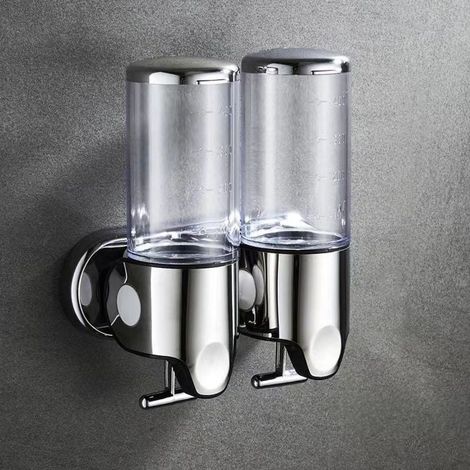 Distributeur de savon mural double, 1000 ml (2 x 500 ml), transparent ABS étanche (1/5)