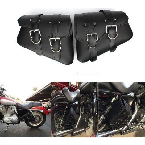 Sacoche de selle moto - Harley Davidson Sportster - 2x - PU cuir - Noir - Étanche (1/4)