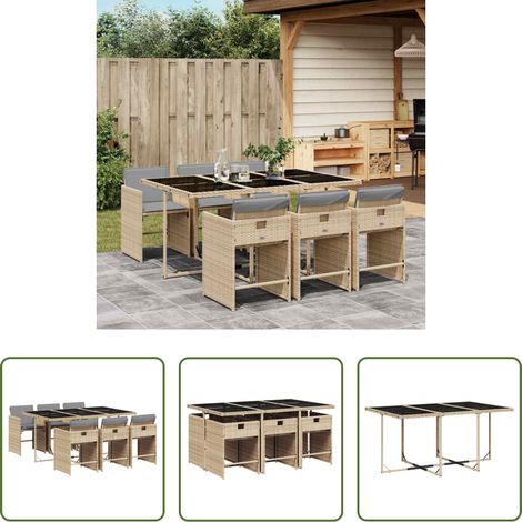 Chaise de jardin - Ensemble à manger de jardin coussins 7 pcs mélange beige rotin (1/5)