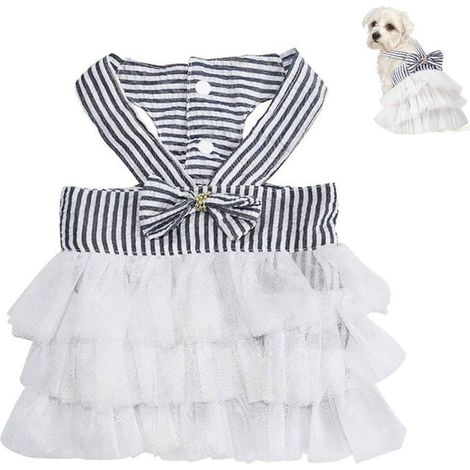 Schickes Tutu-Kleid für Hunde und Katzen – Niedliches gestreiftes Strickkleid – Prinzessinnenweste – Mit Fliege – Größe S (1/5)