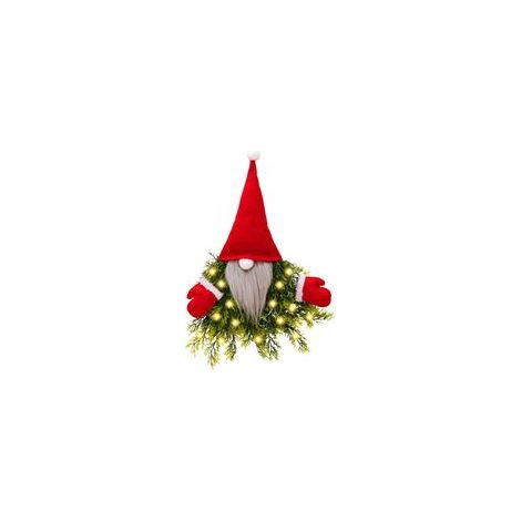 Beleuchteter Weihnachtskranz ohne Gesicht, der den Weihnachtsmann darstellt, ideal zur Dekoration der Haustür oder des Innen-/Außenbereichs. – Crezuo