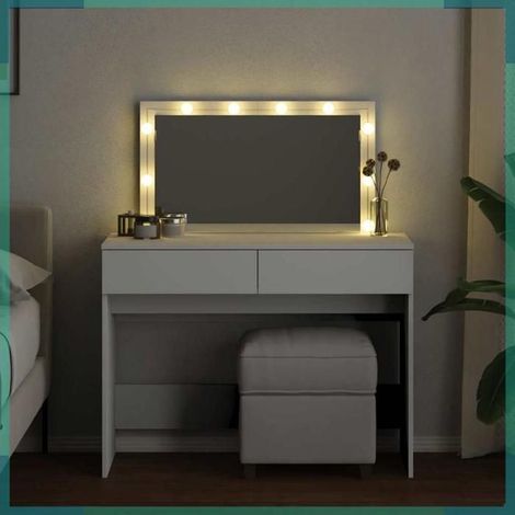 Coiffeuse - 848206 - Avec LED - 2 tiroirs - Blanc 100x40x120 cm (1/5)