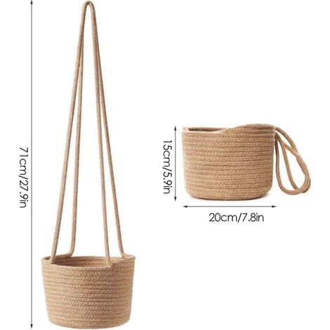 Aougo – Cesto sospeso in macramè in 2 pezzi – Corda di cotone naturale – 20x20x15 cm – Decorazione per interni ed esterni – Soluzione ideale per piante in vaso (1/4)