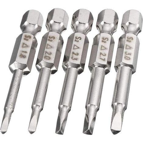 Set di 5 punte magnetiche triangolari per cacciavite da 1,8/2/2,3/2,7/3 mm, gambo esagonale da 6,35 mm (1/4 di pollice), punta triangolare in acciaio S2, lunghezza 50 mm.