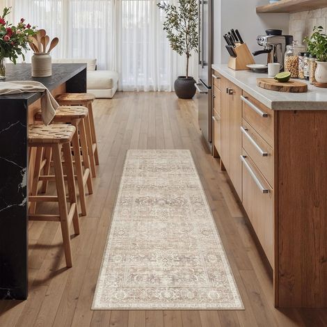Vintage Tapis Couloir Lavable en Machine 60x180cm Rugs Beige (1/4)