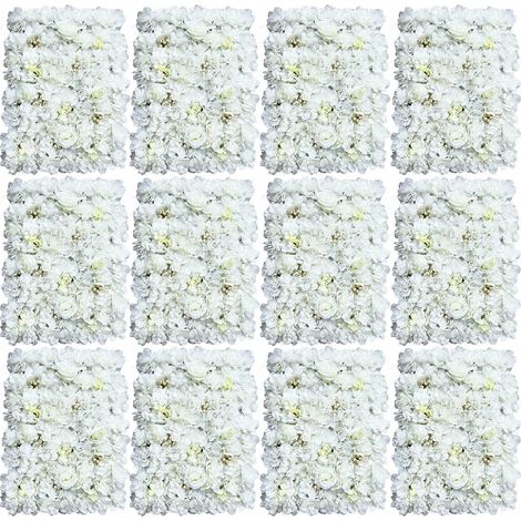 12 KüNstliche Blumen Wand Seidenblume Rosenwand Hintergrund Hochzeit Deco KüNstlich DIY Kunstblumen Fest Geburtstag Hochzeitsfotografie FüR Party Garten Dekor Romantische Paneele Weiß