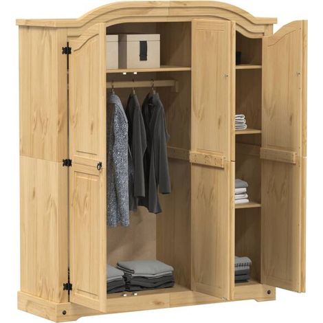 Armoire en Bois Massif de Pin, 151,5 x 52 x 186 cm, Grand Placard de Rangement avec Portes, Meuble de Chambre Style Rustique (1/5)