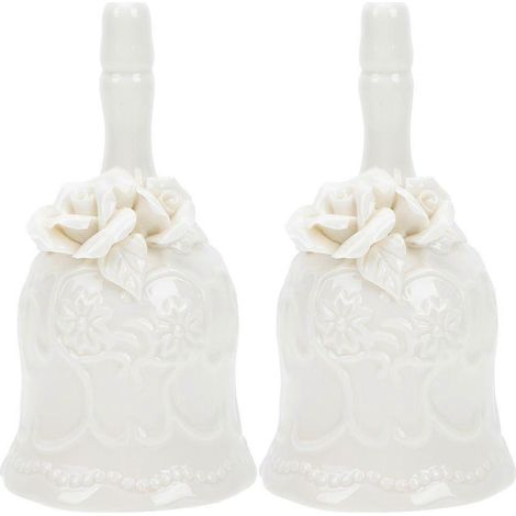 Lot de 2 cloches à main en céramique : cloche de table vintage en porcelaine - cloche décorative pour Noël, idéale pour le service en salle, les réceptions de mariage et les fêtes de fin d'année. (1/5)
