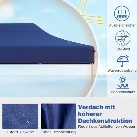 Tonnelle pliante bleu foncé 3 x 4,5 m en tissu Oxford avec hauteur réglable, sac et 4 cordes pour fêtes, jardin et plein air (1/5)