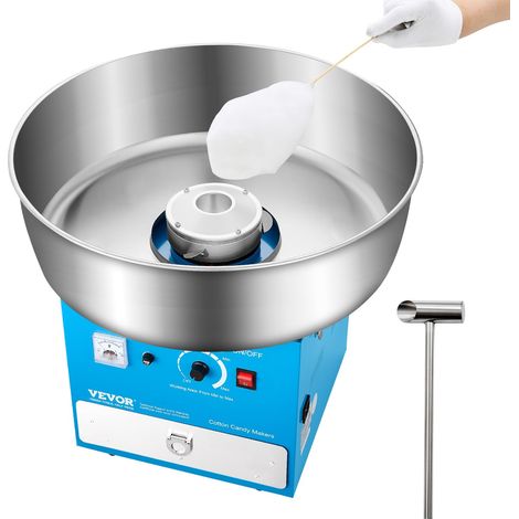 Machine à barbe à papa électrique, 1000 W, appareil à barbe à papa avec bol en acier inoxydable de 52 cm, cuillère à sucre et tiroir, pour anniversaire d'enfant, fête de famille, bleu (1/5)