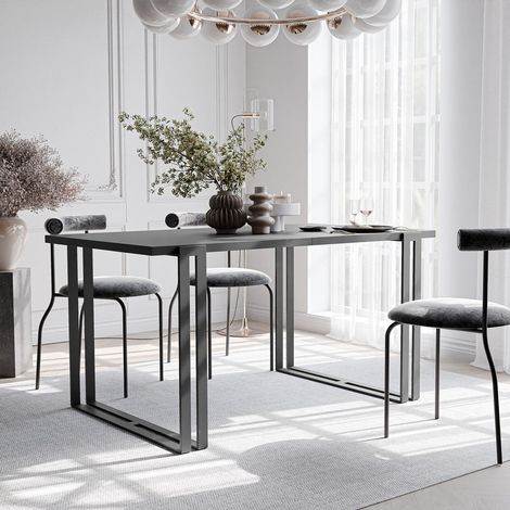 Table à Manger Extensible HOLTE - 4-8 personnes - 140x80x76 cm - Rectangulaire - Noir (1/5)