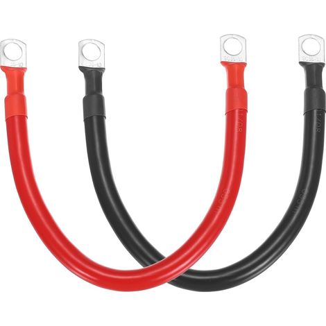 2PCS Câble De Batterie 2 AWG, 1ft Câbles De Batterie Naturel Cuivre pour Onduleur avec Bornes en Anneau 3/8" pour Marine Solaire Bateau Voiture VR, Rouge Noir (1/5)