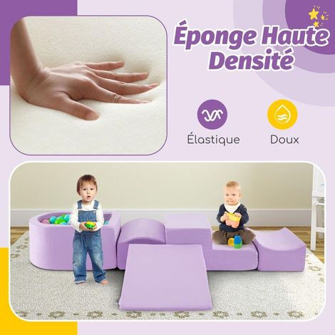 Set 5 pièces module de motricité mousse avec piscine à balles, jeu d'escalade intérieur pour enfant dès 3 ans violet (1/5)